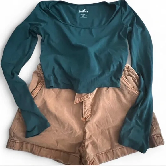 PAIGE Khaki High-Waist Tie-Belt Shorts - Picture 2 of 3